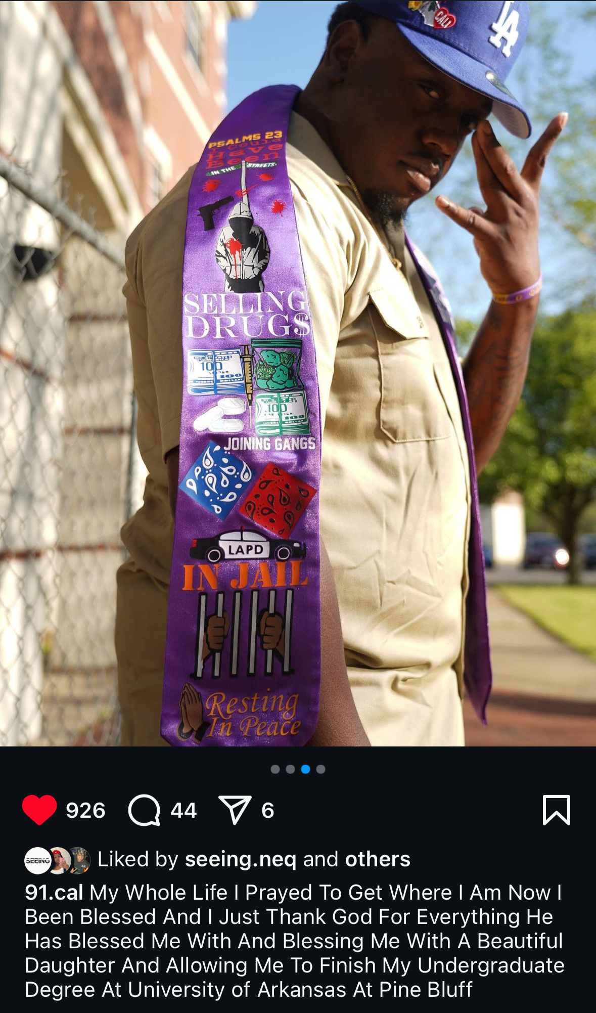 Graduation pictures with fully customized, handmade, satin graduation stole.
