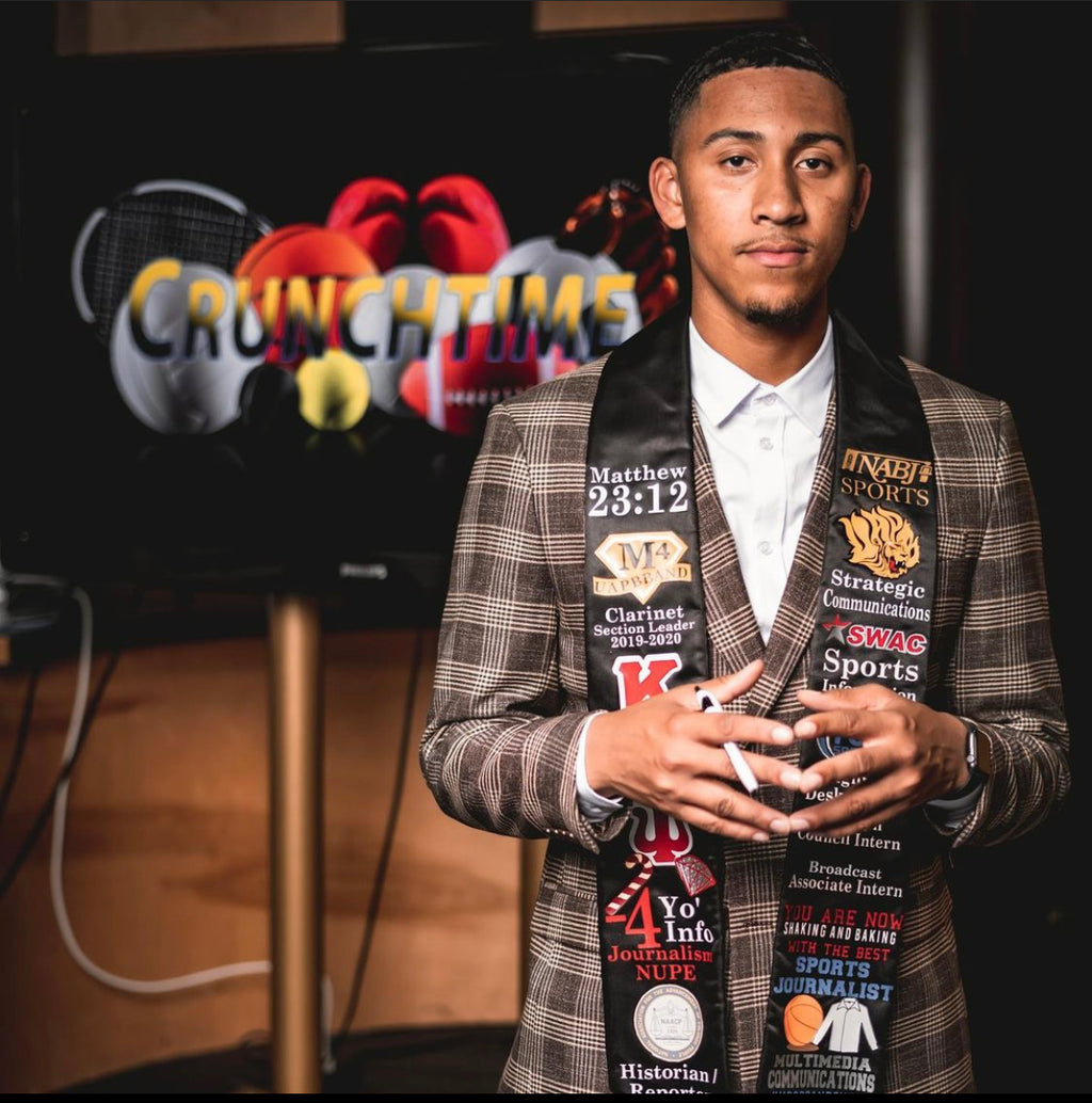 Graduation pictures, with customized handmade, graduation stole. 