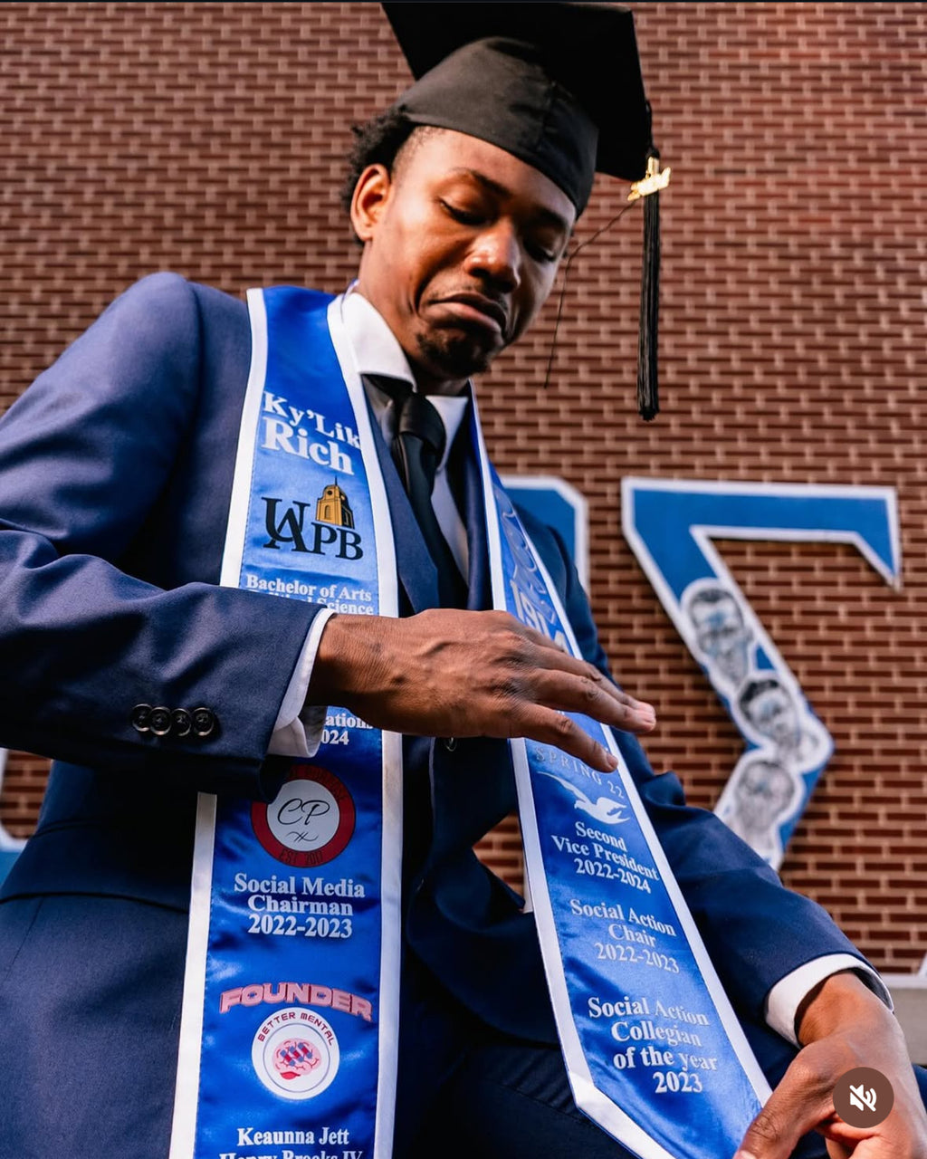 Royal Blue and Pure white storytelling Custom Phi Beta Sigma graduation stole with custom heat pressed design.  